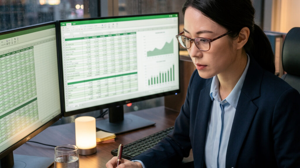 Accountant reviewing association books