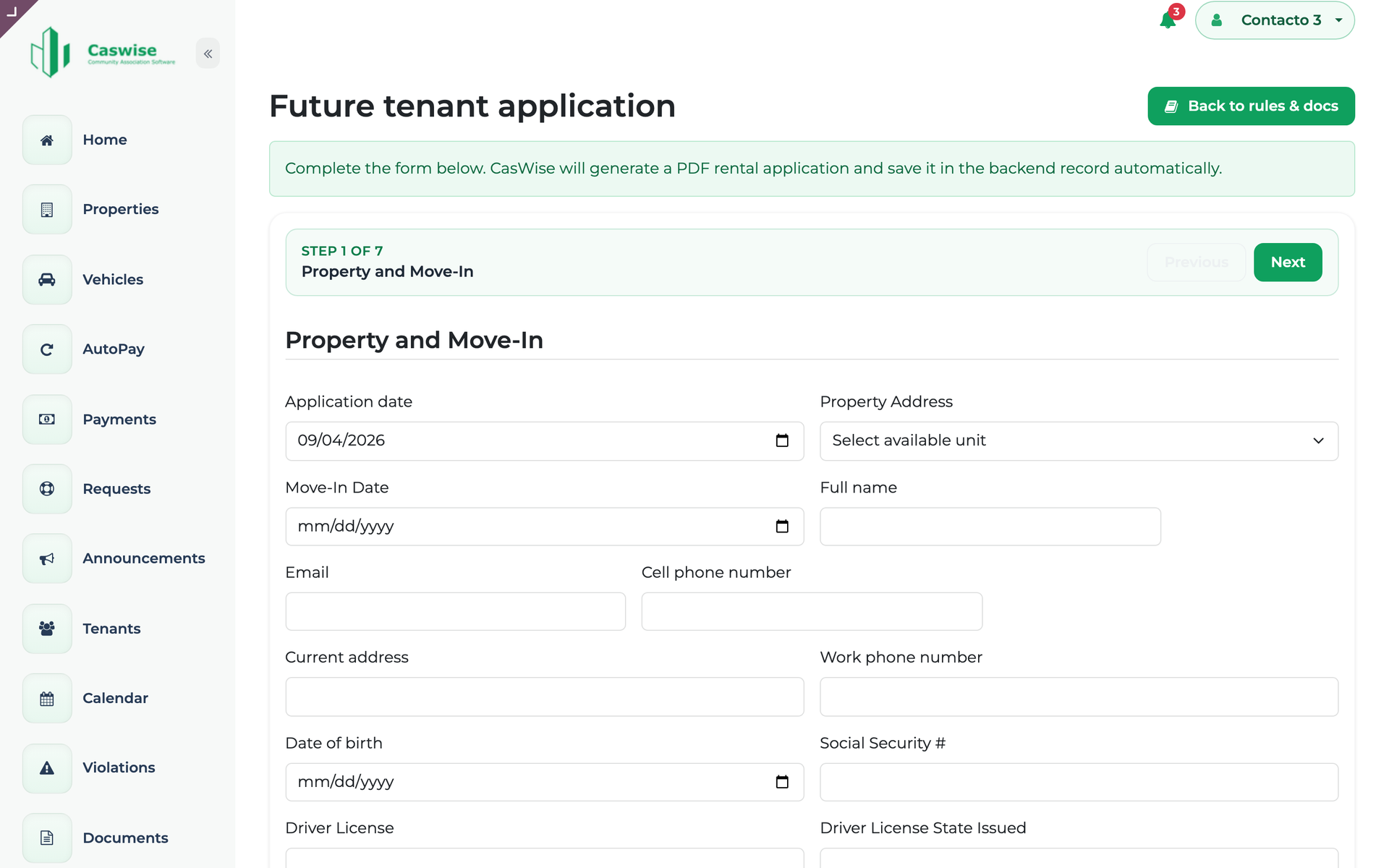 The seven-step tenant application form