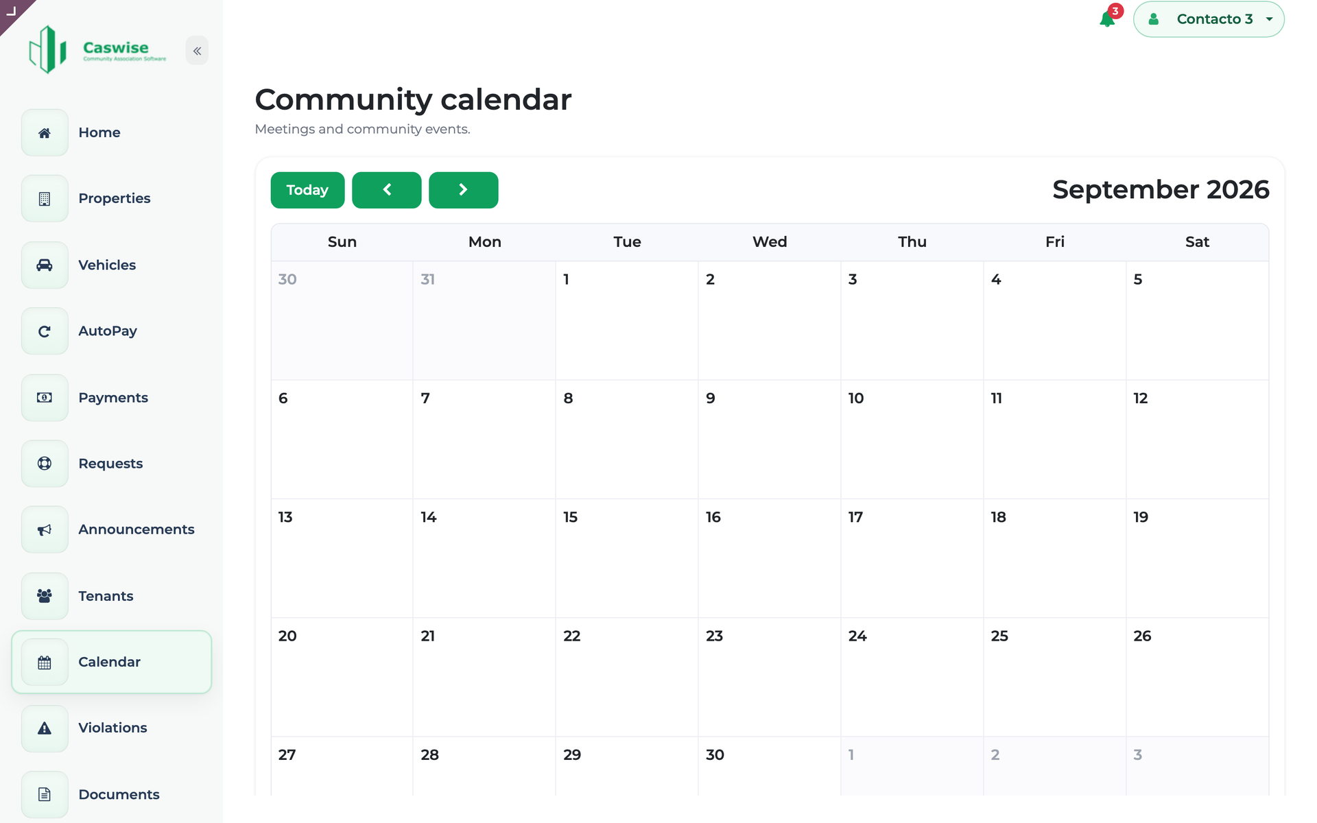 Community calendar in the CasWise portal